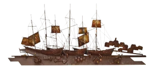 Curtis Jere Large Rusted Metal Wall Sculpture of Sailboats & Ships