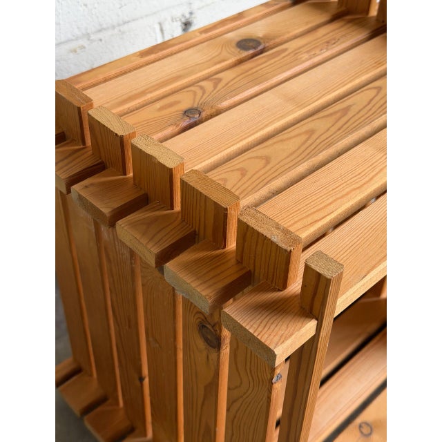 Pine Slatted Open Cube Storage Side Table Swedish Mid-Century Modern 1970s For Sale In Los Angeles - Image 6 of 12