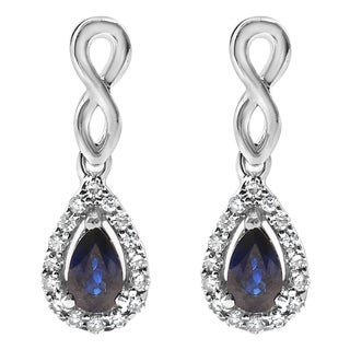 10K White Gold Pear Cut Blue Sapphire and 1/7 Cttw Diamond Infinity Drop and Dangle Earrings (I-J Color, I1-I2 Clarity) For Sale