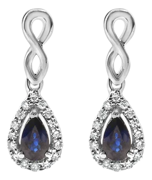 10K White Gold Pear Cut Blue Sapphire and 1/7 Cttw Diamond Infinity Drop and Dangle Earrings (I-J Color, I1-I2 Clarity)