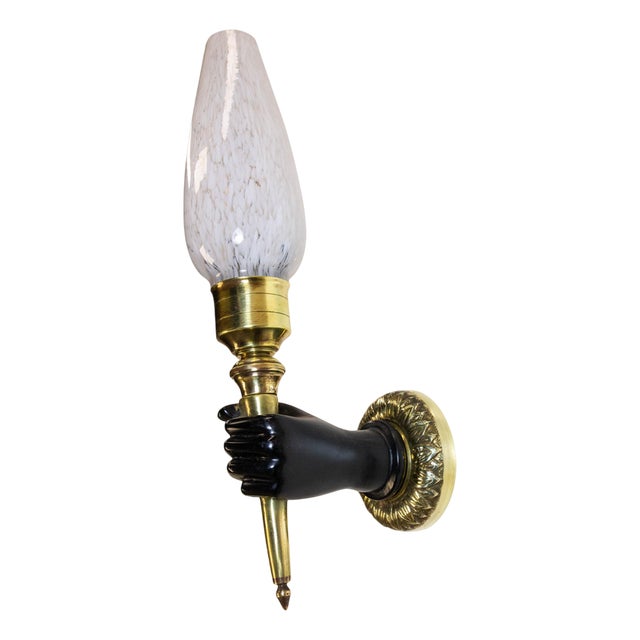 French Brass and Clichy Glass Sconce by André Arbus, 1950s For Sale