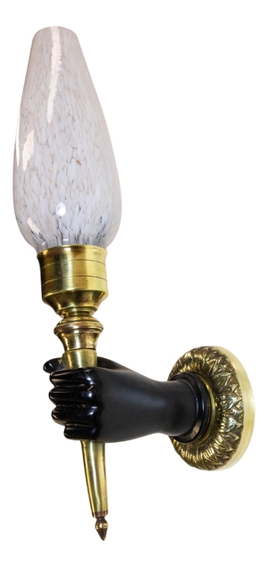 French Brass and Clichy Glass Sconce by André Arbus, 1950s