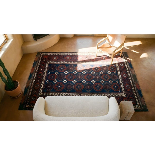1890s Red Wine Geometric Tribal Antique Balouch Turkman Rug 3' 0'' X4' 9'' Handknotted Wool Carpet For Sale - Image 13 of 14