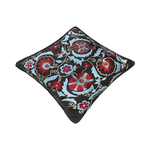 Shabby Chic Bohemian Silk Embroidered Handmade Pillow For Sale - Image 3 of 9