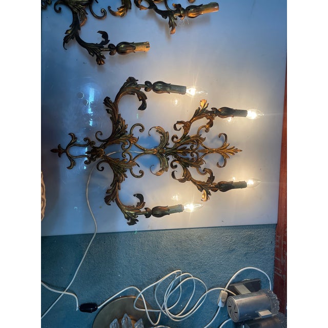 Metal Large Tole Florentine Gold Gilded Sconces, 1960s, Set of 2 For Sale - Image 7 of 12