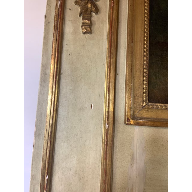 19th Century, French, Louis XVI Painted and Gilt Trumeau Mirror. Measures approximately 60" high x 38" wide x 1.75" deep...
