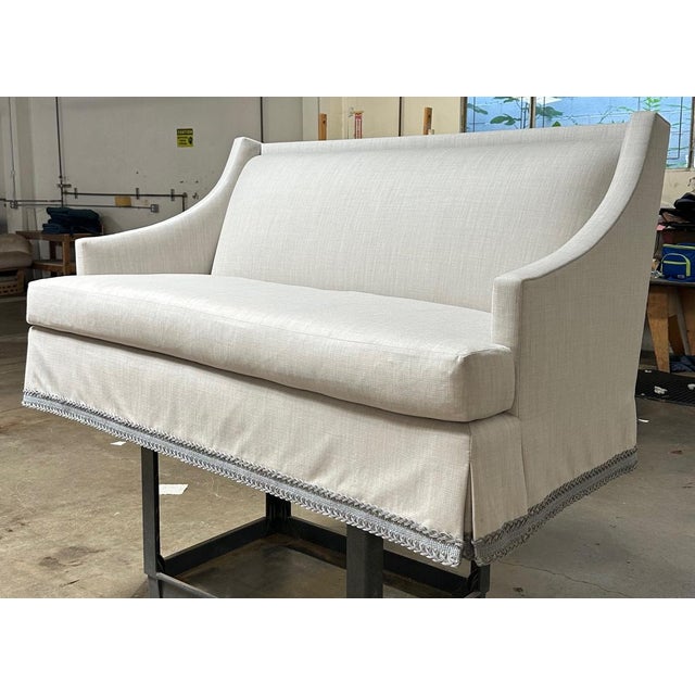MSC Stanton Skirted Sofa with springcore bench seat cushion. Upholstered in Elizabeth Eakins #5013/81 Peek-a-boo / Gray...