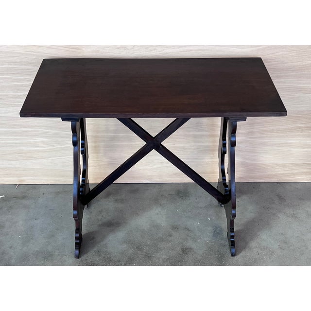 Antique Spanish Ebonized Baroque Side Table with Lyre Legs, 1890 For Sale - Image 9 of 13