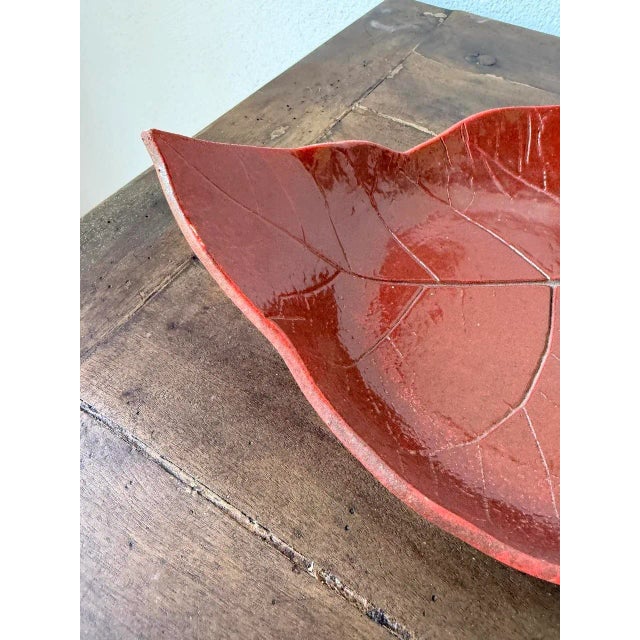 Maroon Red Leaf Ceramic Dish, 1960s For Sale - Image 8 of 18