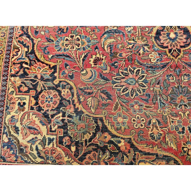 Vintage Persian Kashan Rug, Hand-Knotted Wool & Cotton, Floral Pattern, Red & Navy, 4x6 For Sale - Image 17 of 18