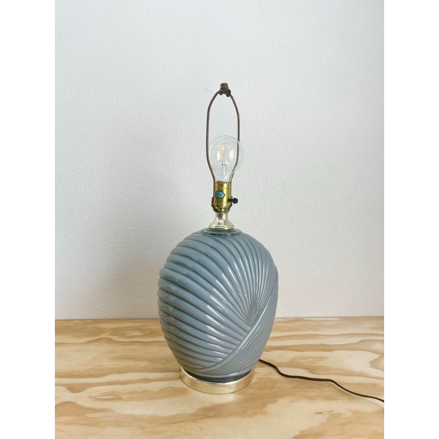 Glass Vintage 80s Deco Revival Gray Cased Glass Table Lamp For Sale - Image 7 of 12