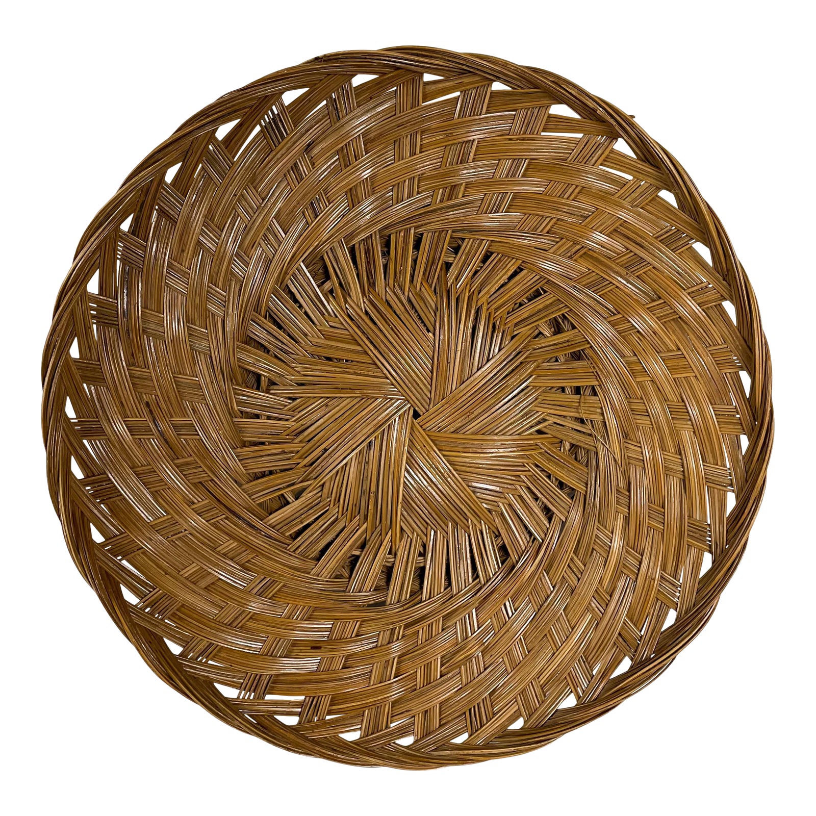 Vintage Flat Woven Basket | Chairish