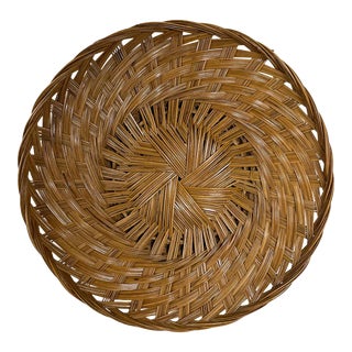 Vintage Flat Woven Basket For Sale