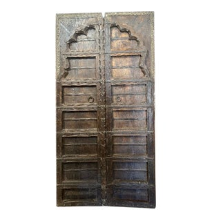 Antique Indian Scalloped Teak Interior Exterior Door For Sale