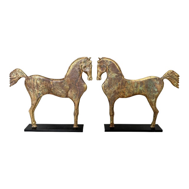 Vintage Heavy Bronze Standing Horse Equestrian Sculpture Book Ends Argentina For Sale
