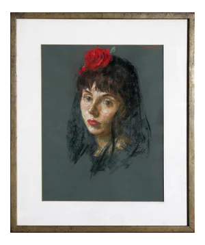 Thomas Strickland, "Lourdes With Red Rose", Framed Pastel Portait