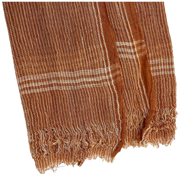 100% Cotton Towel Napkin Fabric Orange Brown Coral White Stripes Handmade Handspun Large Natural Organic Set of Two (2) For Sale In Los Angeles - Image 6 of 13