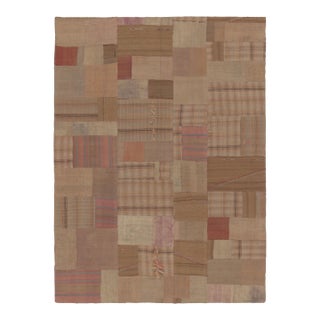 Vintage Turkish Patchwork Rug in Brown and Colorful Design - Rug & Kilim For Sale