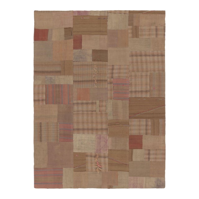 Vintage Turkish Patchwork Rug in Brown and Colorful Design - Rug & Kilim For Sale