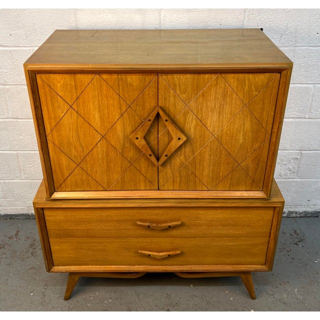 Unique Mid-Century Modern High-Boy Chest W/ Sculpted Handles For Sale - Image 4 of 17