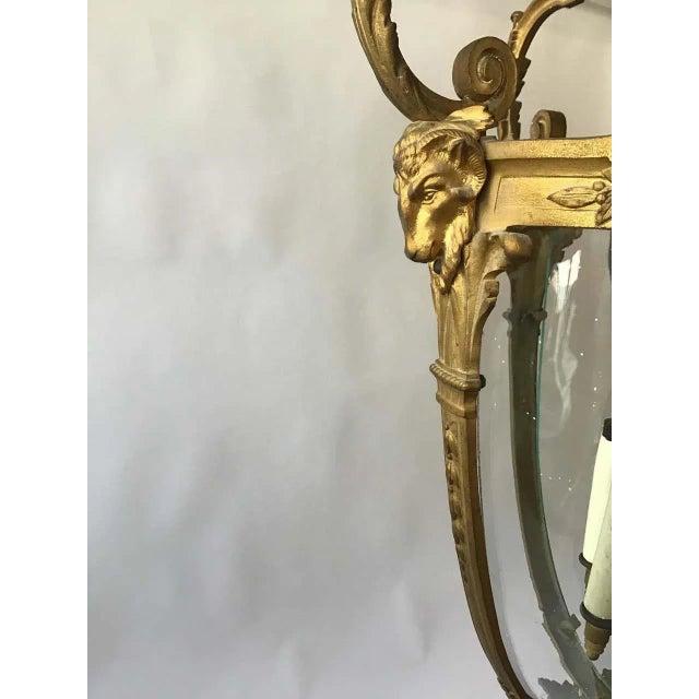1920s French Gilt Bronze Rams Head Lantern For Sale - Image 4 of 13
