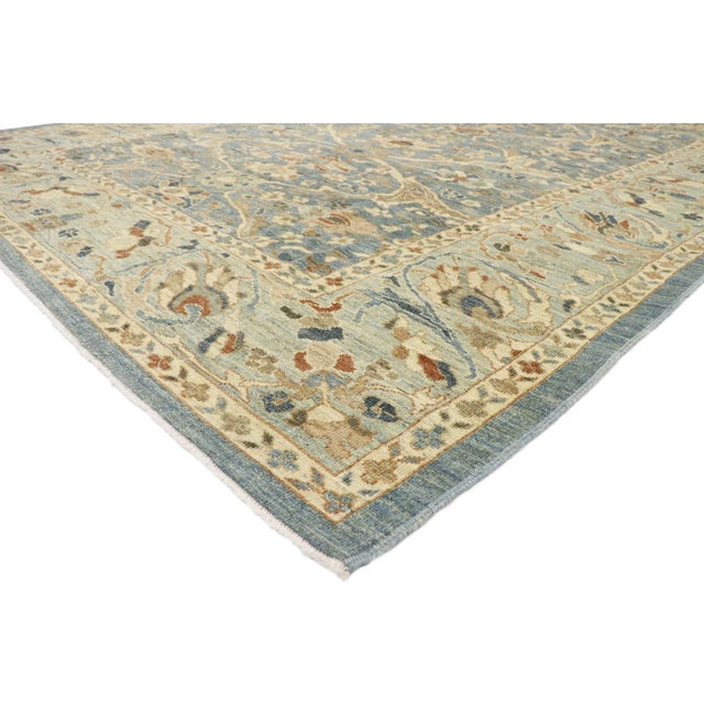 60917 Turkish Sultanabad Rug, 09'03 x 12'03. The Azure Garden Court: A Modern Sultanabad Masterpiece of Serene Elegance...