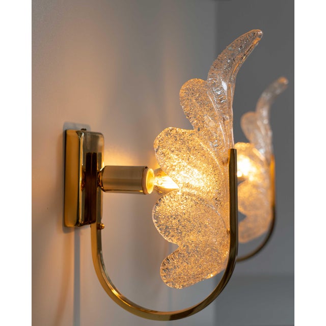 Vintage Hollywood Regency Murano Graniglia Glass Leaf Wall Sconces in Brass, 1970s, Set of 2 For Sale - Image 18 of 18