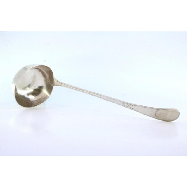 Metal Silver Soup Ladle with Crimped Handle and Monogram Card For Sale - Image 7 of 8