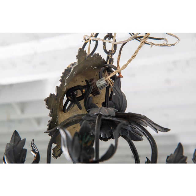 1950s Hollywood Regency Style Italian Black Metal Floral Chandeliers - a Pair For Sale - Image 10 of 18
