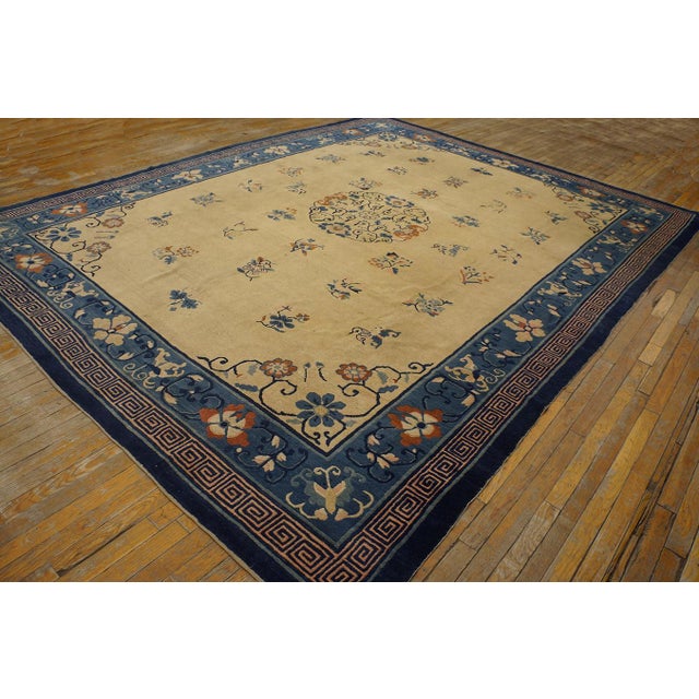 1920s Beige Floral Medallion Art Deco Antique Chinese Peking Rug 9' X 11'7'' Wool Carpet For Sale - Image 11 of 17