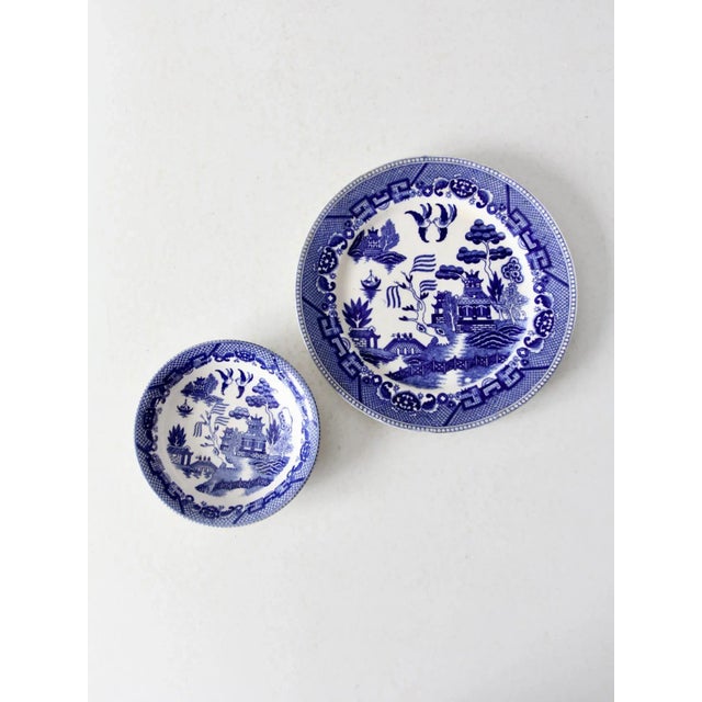 Ceramic Vintage Japanese Blue Willow Ware Plate and Bowl Set of 2 For Sale - Image 7 of 12