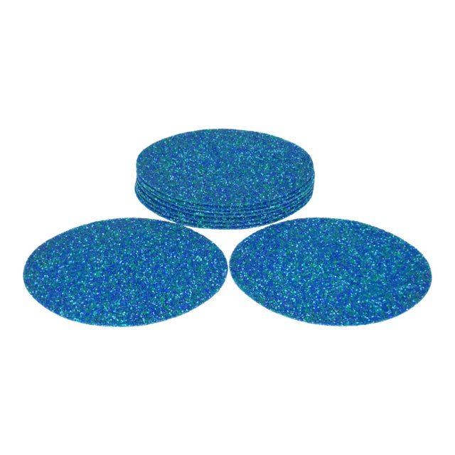 1960s Blue & Aqua Composite Placemats, S/8 For Sale