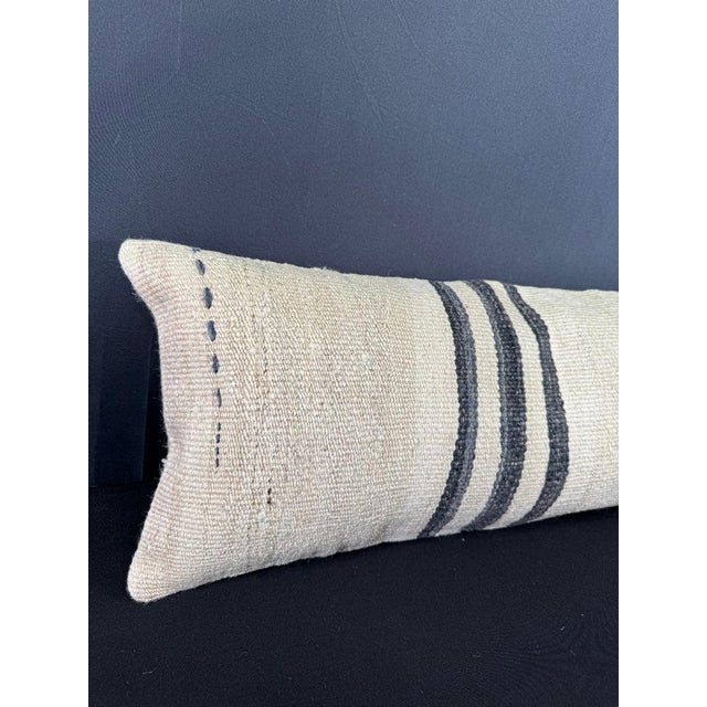 Turkish Hemp Pillow Cushion Natural Beige Black Cushion Cover 12"x46" #30313 Enhance your home decor with our Kilim Pillow...