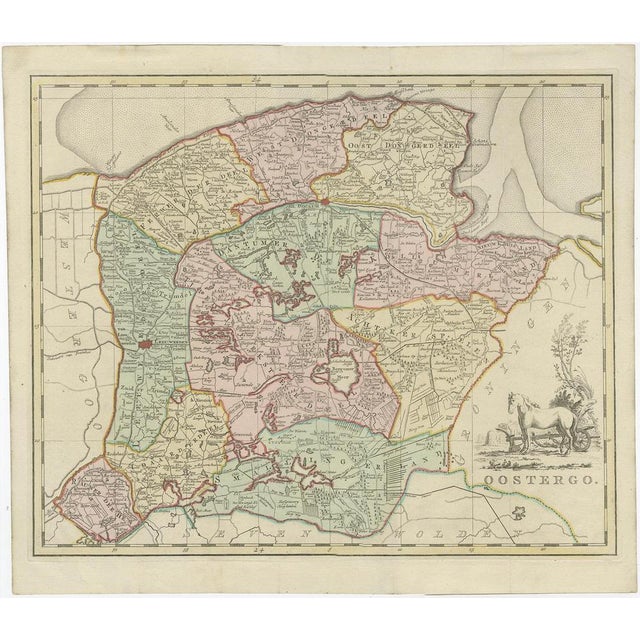 Antique map titled 'Oostergo'. Original antique map of Oostergo, part of the province of Friesland, the Netherlands....