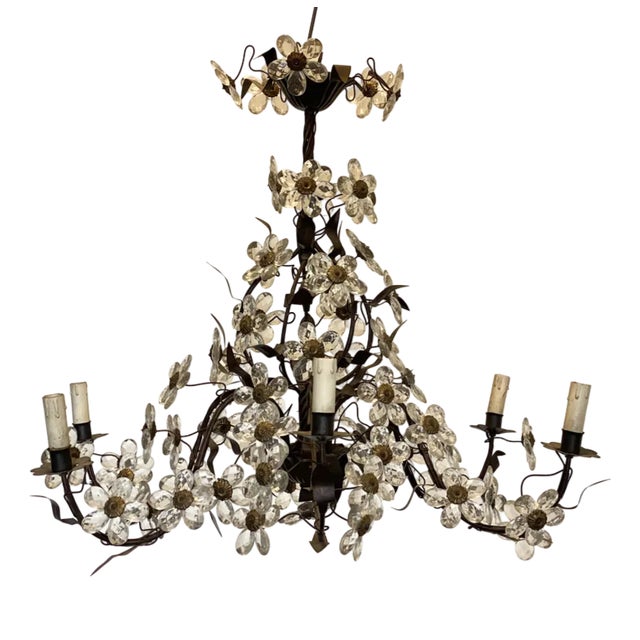 Chandelier with Glass Flowers, 1960s For Sale