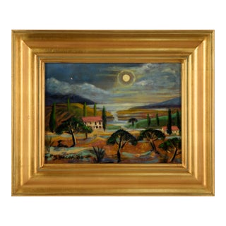 "Tuscan Moon" Nocturnal Landscape in Acrylic on Masonite by Richard M. Bacon For Sale