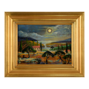 "Tuscan Moon" Nocturnal Landscape in Acrylic on Masonite by Richard M. Bacon