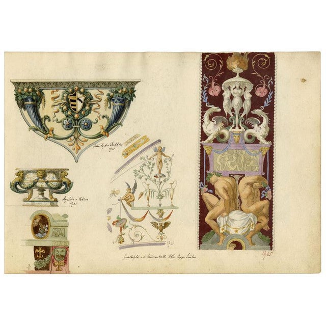 Josef Kott, Decorative Frieze with Acanthus & Putti, 1800s, Paper For Sale - Image 4 of 9