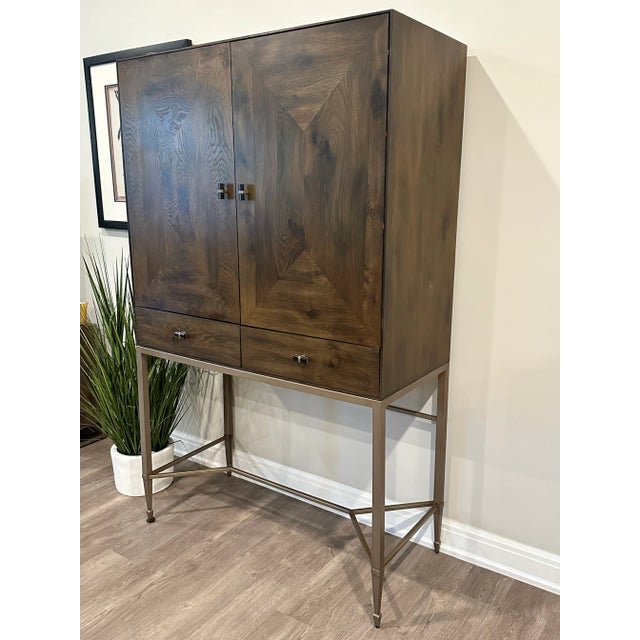 Wood Caracole the Touch Bar Cabinet/Armoire – Aged Wood & Metal With Burnt Orange Interior and Adjustable Lighting For Sale - Image 7 of 9