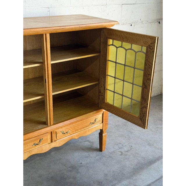 In Style of Henning Kjærnulf Oak Cabinet Storage With 2 Glass Doors and Drawers Denmark Mid-Century Modern 1960s For Sale - Image 9 of 11