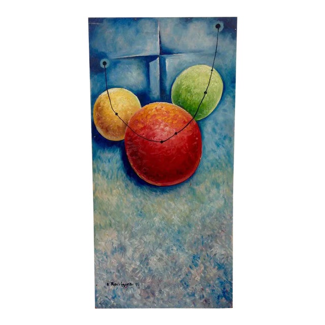 Vintage Mid-Century E. Rodriguez ‘Theory’ Absract Oil on Masonite Painting For Sale