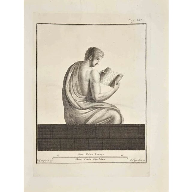 Ancient reader from "antiquities of herculaneum", is an etching on paper realized by vincenzo campana in the 18th century....