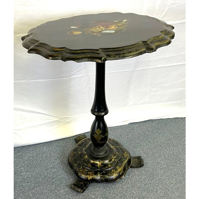 19th Century French Papier-Mâché With Mother-Of-Pearl Flip-Top Tray Table For Sale - Image 4 of 12