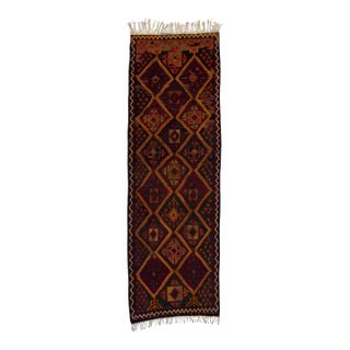 1960s Vintage Kilim Handmade Multicolor Geometric Wool Runner For Sale