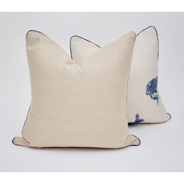 Beautifully handmade and absolutely adorable pair of 18" Square Lake August "Bun" hand printed linen pillows in colorway...