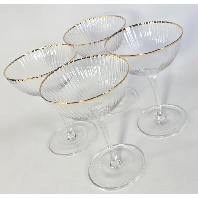 Mid 20th Century Mid 20th Century Gold Rimmed Ridged Hollywood Regency Champagne Coupes- Set of Four For Sale - Image 5 of 12
