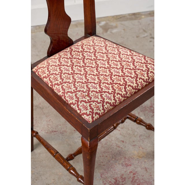 Wood 1930s Set of 8 | Queen Anne Revival Dining Chairs With Red/Pink Floral Upholstered Seats For Sale - Image 7 of 8