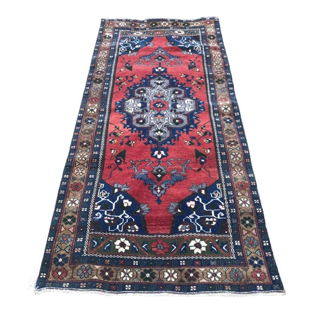 1960s Vintage Turkish Oushak Handmade Rug - 3′3″ × 7′1″ For Sale