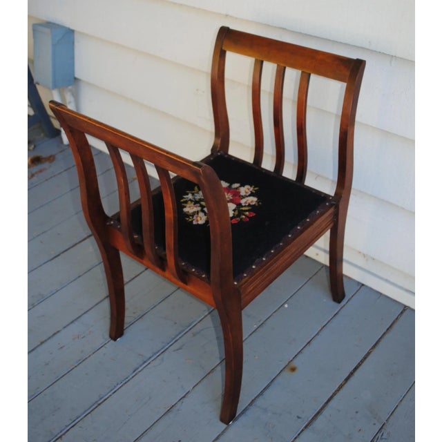 Wood Antique High Armed Needlepoint Bench For Sale - Image 7 of 12