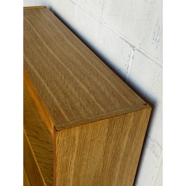 Vintage Oak Bookcase With 3 Open Shelves Scalloped Top Trim and Tapered Legs Denmark 1960s For Sale In Los Angeles - Image 6 of 9